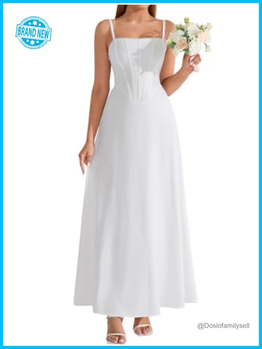 Corset Spaghetti Strap Square Neck A-Line Maxi Wedding Guest Dress